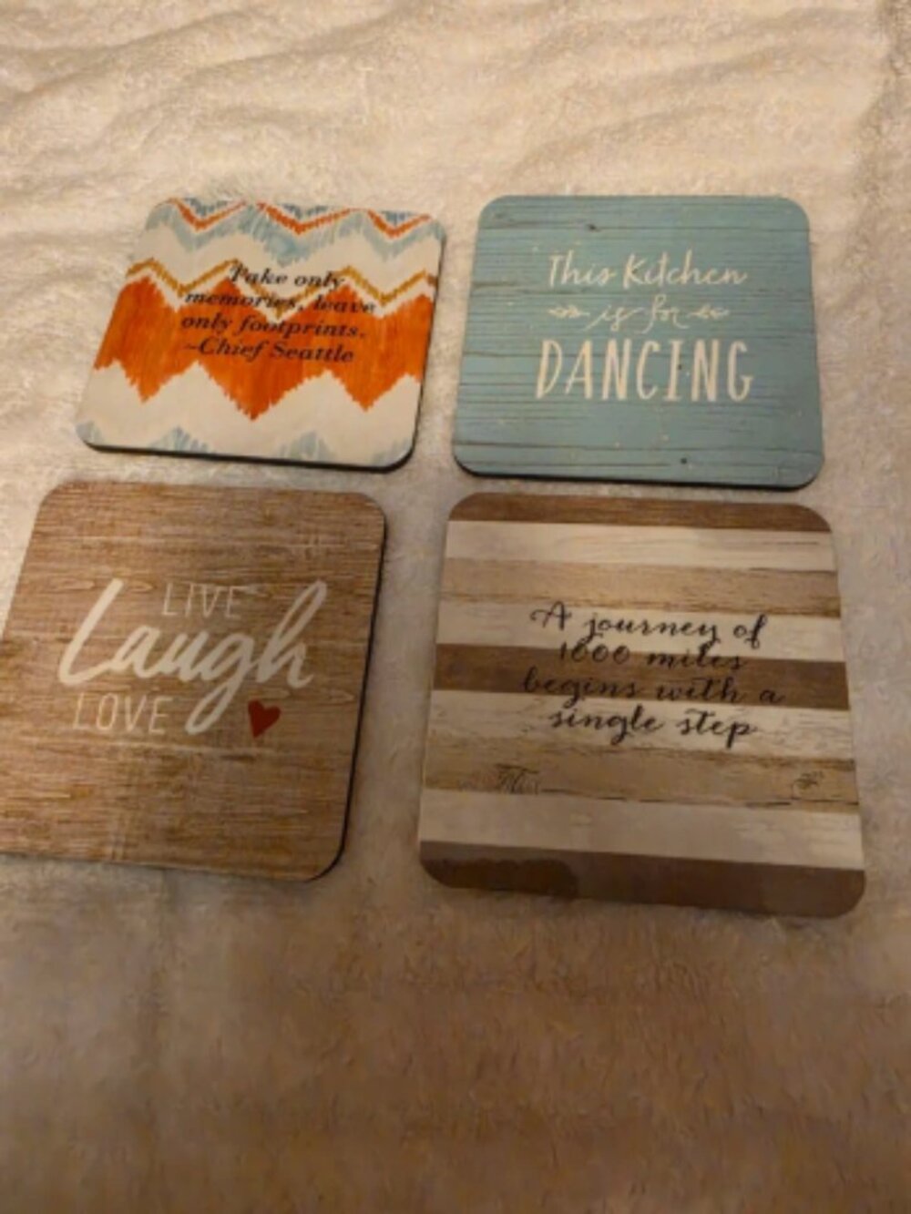 4 Rustic Inspirational Quote Drink Coasters - with Cork Backing